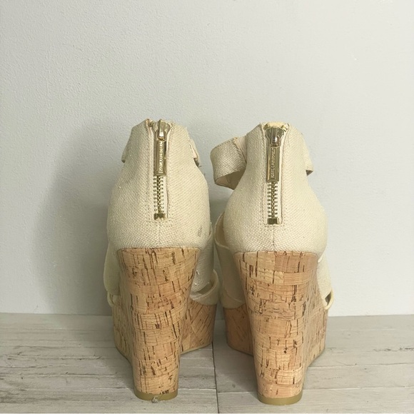 KARL LAGERFELD Savoie Canvas Cork Wedge Heel Open Toe Sandals - Picture 4 of 10